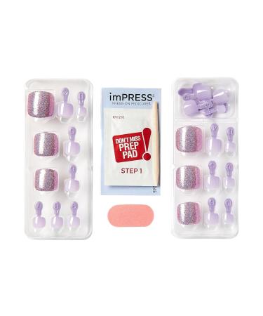 KISS imPRESS No Glue Pedi Press-On Toenails - Light Purple Lilac Glitter Squoval Shape | 24 Nails + Accessories - Buy Online on GoSupps.com