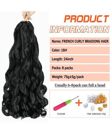 Dt Cheryl French Curls Braiding Hair - 8 Pack Pre-Stretched 24 Inch Loose Wave Curly Hair Extensions (1B) - Lightweight Synthetic Braids for Easy Styling - Buy Online on GoSupps.com