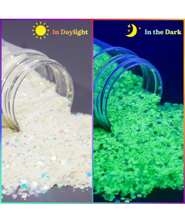 Let's Resin Glow in The Dark Green Glitter 100g - High Luminous for Resin, Makeup, Nail, Skin - Chunky Glitter for Epoxy, UV Resin - DIY Crafts, Slime, Tumblers, Halloween Decor - Buy Online on GoSupps.com