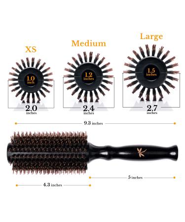 Belula Boar Bristle Round Brush Set for Blow Drying with Large 2.7 Wooden Barrel - Adds Volume & Body, Includes 3 Hair Clips & Travel Bag - Buy Online on GoSupps.com