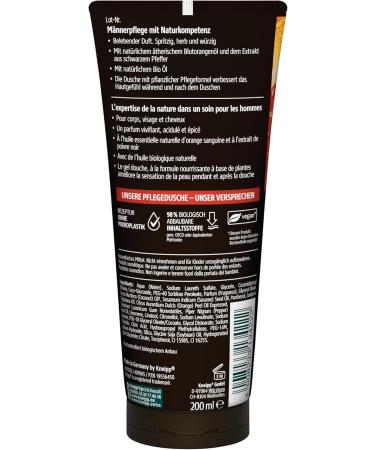  Kneipp Kneipp MEN 3-in-1 Energizing Care Shower Gel for men for skin hair and face with natural blood orange essential oil and black pepper extract 200 ml - Buy Online on GoSupps.com