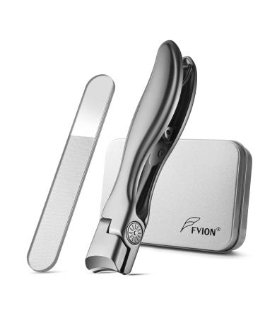 FVION Nail Clipper for Thick Fingernail and Toenail Wide Jaw Nail Clippers with Crystal File Large Toe Nail Clipper with Catcher for Men Women Nail Cutter Set Matt Silver