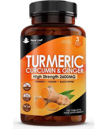 Turmeric Curcumin with Black Pepper  Ginger 2000mg Extract Active 95 Curcumin (6 Month Value Supply) High Strength - Curcumin Turmeric Supplements  Vegan GMP GMO Free Gluten Free New Leaf 180 Count (Pack of 1)