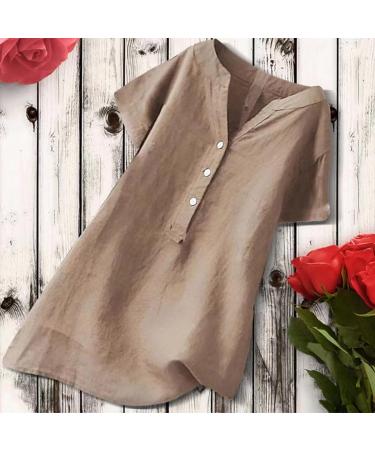 Women's Summer Linen Loose Fit Blouse Button Up Tops Ladies Trendy T-Shirt Casual Party Evening Wedding Long Sleeve Tunic Top V-Neck Oversized Tee Shirt 78-qppoj-e-khaki M - Buy Online on GoSupps.com