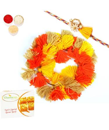 Ghasitaram Gifts Rakhis Online - Rakhi for Brother-RM-268 Bhaiya Bhabhi Rakhi with 400 GMS of Besan Barfi Rakhi Set with 400 gms of Besan Barfi