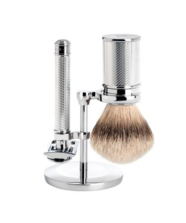 M hle Traditional shaving set - handmade shaving brush with silver spitz -tachpf razor plane with closed comb stand silver 1 piece (1 Pack)