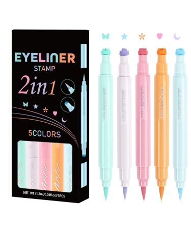 Double-Headed Liquid Eye Liner Stamp | Long-Lasting Quick-Drying Eye Liner Set - Double Ended 2-in-1 Eye Makeup Pen Star Moon Heart Flower Eye Stamp Liners Tool Set for Women