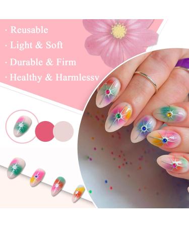 24 Piece Colorful Almond False Nails - Glossy Artificial Press-On Nails with Rainbow Star Art for Women & Girls - Buy Online on GoSupps.com