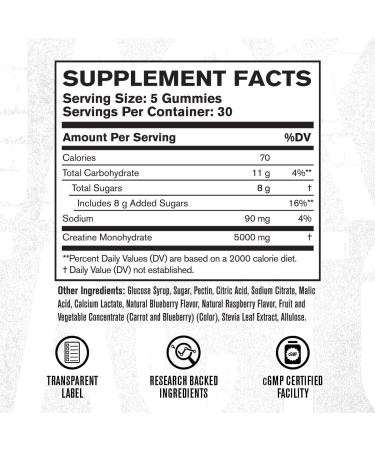 Jacked Factory Creatine Monohydrate Gummies 5g Daily Dose (1g per Gummy) - Creatine Gummy for Men and Women Vegan-Friendly Travel-Friendly Third-Party Tested - 150 Gummies Blue Raspberry & Lemon - Buy Online on GoSupps.com