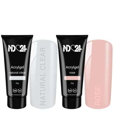 Poly Acrylic Gel Tube Set - Clear + Rose (2 x 30g)