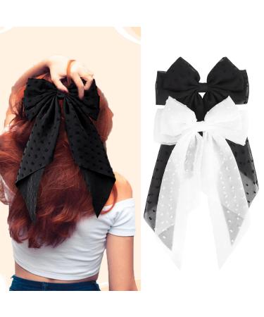 2 Pcs Big Hair Bow Hair Bows For Women Bow Hair Clip Elegant Solid Color French Barrette Bows For Hair With Long Polka Dot Bow Hair Barrettes Accessories Bow Hair Clips For Women Girls(White+Black) 2 White+Black - Buy Online on GoSupps.com