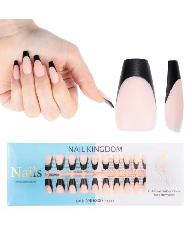 Shop 240PCS French Tips Gel x Nail Tips - Long Coffin Press On Nails in Black-Natural White | Pre-Applied Tip Primer & Base Coat for DIY Nail Extensions - Buy Online on GoSupps.com