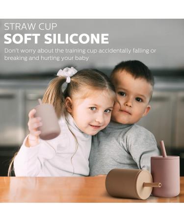 Spill Proof Toddler Straw Training Cup 7 oz - 2 Pack Silicone Baby Cups with Lids for Kids - Violet Red Pink - Buy Online on GoSupps.com