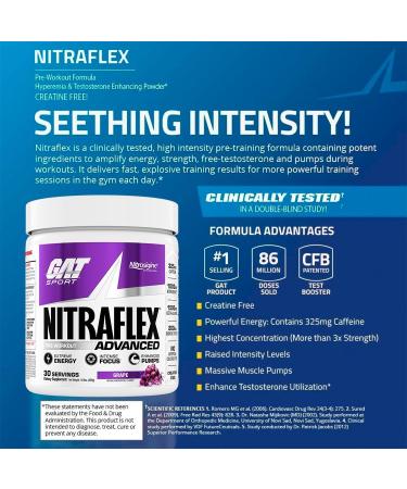 GAT Sport Nitraflex Advanced Pre-Workout Powder - Grape Flavor | Boost Energy, Strength & Performance | Creatine-Free | 30 Servings - Buy Online on GoSupps.com