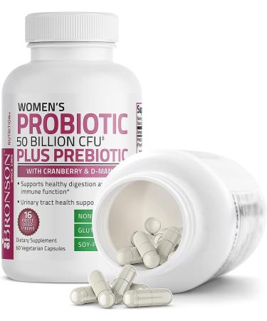 Bronson Women's Probiotic 50 Billion CFU + Prebiotic with Cranberry & D-Mannose - Vaginal Health, Digestive Support, Immune Function - 60 Vegetarian Capsules - Buy Online on GoSupps.com
