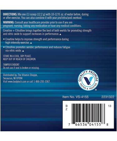 BODYTECH Creatine + Citrulline Powder a Micronized a Unflavored (12.1 oz./30 Servings) - Buy Online on GoSupps.com