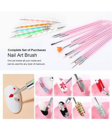 SAGEBIO 15 pcs Gel Nail Brush Set & 5 pcs Acrylic Nail Dotting Tools - DIY Manicure Kit in Pink - Buy Online on GoSupps.com