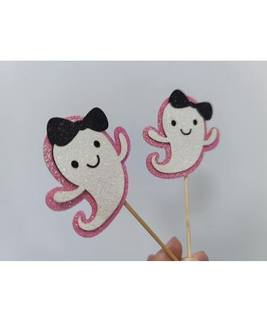 Pink and Black Glitter Ghost Cupcake Toppers- Ghost Decorations Pink and Black Halloween Party Decorations Halloween Baby Shower Cupcake Toppers Decor - Buy Online on GoSupps.com