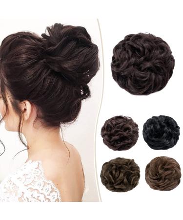 Silk-co hairpiece with elastic band bun with hair wavy soft bun hairpiece with elastic band 55 g curly hair thickening hair extensions messy bun updos dark brown curly 55 g dark brown