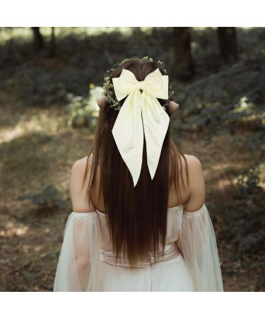 Big Bow Hair Clips Solid Color Large Bowknot Hairpin French Hair Clips with Long Ribbon Tail Hair Barrette Soft Satin Silky Hair Bows Accessories for Women Girls Dress Up 90's Accessories A7DMHDJFJ white - Buy Online on GoSupps.com