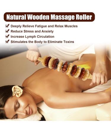 41cm Wooden Massage Roller - Anti-Cellulite Fascia Roll with Handle for Neck Legs & Back Relief - Buy Online on GoSupps.com