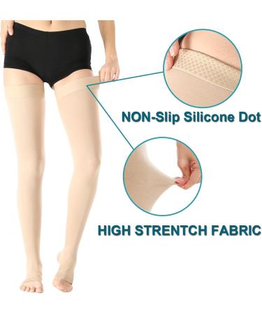 Open Toe Thigh High Medical Compression Stockings 20-30 mmHg for DVT Varicose Veins & Edema - Firm Support Hose for Women & Men - Buy Online on GoSupps.com