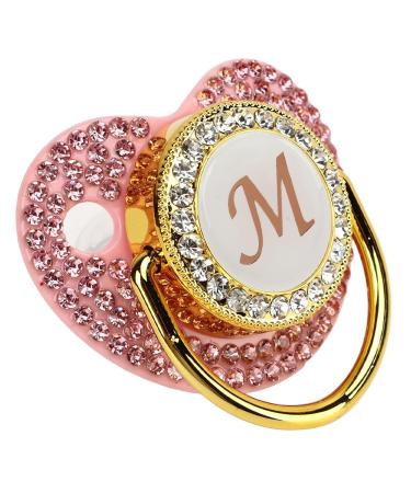 Ergonomic Baby Pacifier with Covered Rhinestones - Golden Curved Design Letters M | International Shipping - Buy Online on GoSupps.com