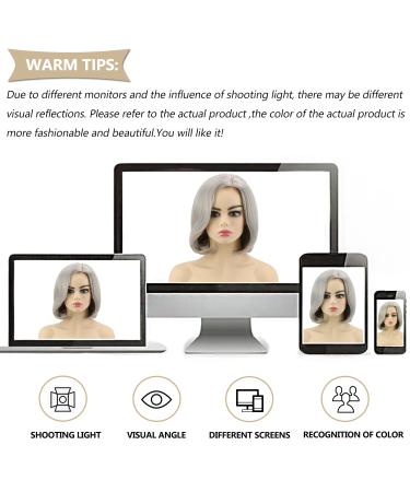 SEVENCOLORS Short Gray Bob Wigs for Women - Lace Front Silver Grey Synthetic Wig | Natural Looking Grey Wavy Hair for White Women - Buy Online on GoSupps.com