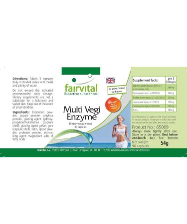 Fairvital Multi Vegi Enzymes - 100% Vegetable Enzyme Complex with Bromelain Papain Amylase Lipase Protease Rutin - 90 DRCAPS for Delayed Release | Shop Internationally - Buy Online on GoSupps.com