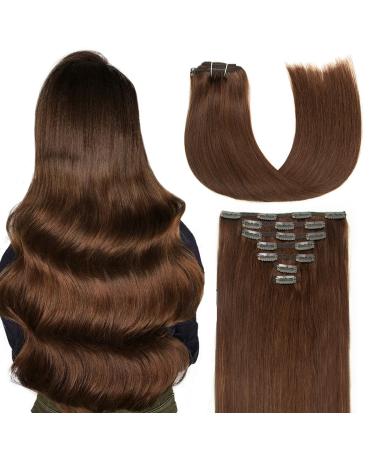 Agmity clip in extensions real hair chocolate brown 40cm 7 pieces 120g 100% real hair invisible straight smooth clip in hair extension remy real hair (40cm #4 chocolate brown) 40cm #4 medium brown