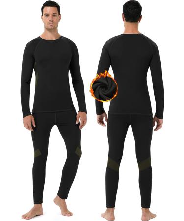 Runhit Men's Fleece-Lined Thermal Underwear Set | Base Layer Long Johns for Cold Weather | Black-Green, Size Small - Buy Online on GoSupps.com