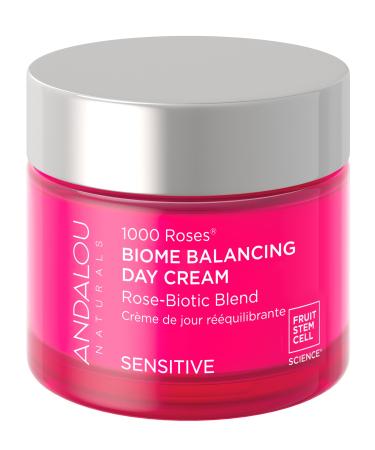 Andalou Naturals 1000 Roses Skin Biome Balancing Day Cream - Lightweight Face Moisturizer with Alpine Rose Stem Cells Postbiotics - Soothing Hydration for Sensitive Skin - 1.7 Oz NEW Biome Balancing Day Cream
