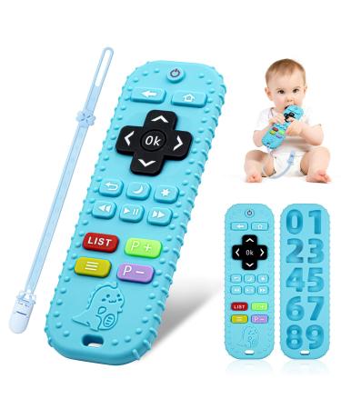 Teething Toys for Baby Silicone Remote Teethers for Infant Toddlers 3-6-12 Months Remote Control Baby Chew Toys mit Pacifier Clip Sensory Toys Baby Gifts for Newborn Girl Boy (Blue) Remote Blue