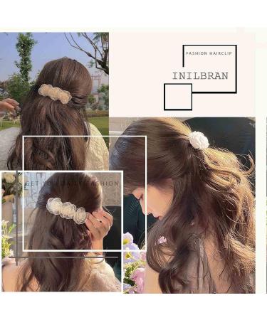 Inilbran Vintage Flower Hair Clips Rose Flower Hair Barrettes Lace Tulle Flower Hairclips Flower Wedding Hair Clips Decorative Hair Accessories for Women and Girls Headdress Champagne - Buy Online on GoSupps.com