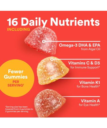 Smarty Pants Kids Multivitamin Gummies Improved Formula Omega 3 DHA/EPA Vitamins D3 C B12 B6 Vitamin A K & Zinc Gluten Free 60 Gummies - Three Fruit - Buy Online on GoSupps.com