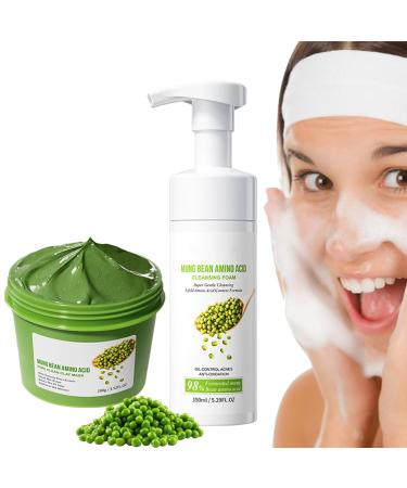 Skin Care For Teenage Girls Gift Set Skin Care Sets & Kits Mung Bean Foam Cleanser&Clean Clay Mask For Sensitive Skin Pore Cleaning Blemish Control Cleanser Set Reduce Acne Pamper Gifts For Her Women