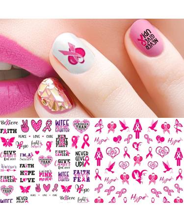 Breast Cancer Nail Art Stickers - Pink Ribbon 3D Self-Adhesive Decals for Women and Girls - Buy Online on GoSupps.com