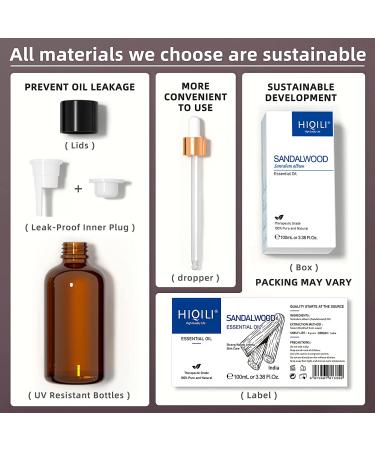 HIQILI Sandalwood Essential Oil 100ml - Premium Oil for Diffuser, Skin, Hair, DIY Candle Making, Perfume - Men & Women - Buy Online on GoSupps.com