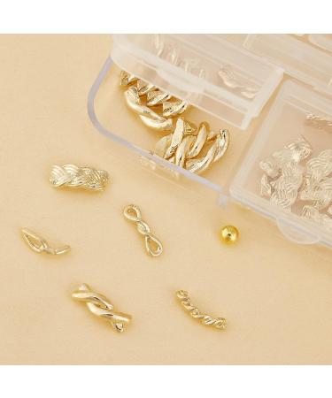 NICENEEDED 3D Boxed Metal Alloy Nail Charms Metallic Braid Rivets Nail Studs with Gold Caviar Beads Multiple Shapes Nail Decorations for Manicure Design DIY Craft - Buy Online on GoSupps.com