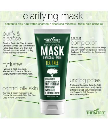 Oleavine Clarifying Mud Mask with Dead Sea Minerals, Activated Charcoal & Tea Tree - Face & Body TheraTree - Buy Online on GoSupps.com