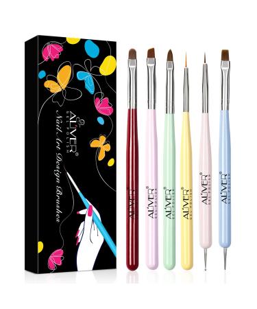 Nail Art Brush Set 6 Pieces Gel Polish Nail Art Design Pen Painting Tools Nail Art Liner Brush and Nail Dotting Pen