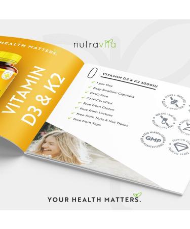 Nutravita Vitamin D3 3000iu & K2 100ug (MK7) - 120 Vegetarian Capsules for Bone, Muscle, and Immune Support - Buy Online on GoSupps.com