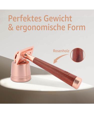 ANYMALE Safety Razor with Wooden Handle & 5 ASTRA Blades - Rose Gold Set for Men & Women | International Shipping - Buy Online on GoSupps.com