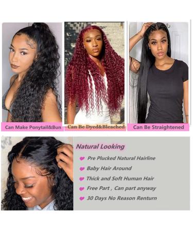 28 Brazilian Virgin Deep Wave Lace Front Wig for Women - Natural Black - Buy Online on GoSupps.com