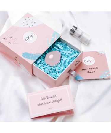 Ekyo Rose Quartz Yoni Egg (4x3 cm) - Drilled with Uncharged Cord Instructions & Cleaning Brush - Pelvic Floor Training & Meditation for Women - Buy Online on GoSupps.com