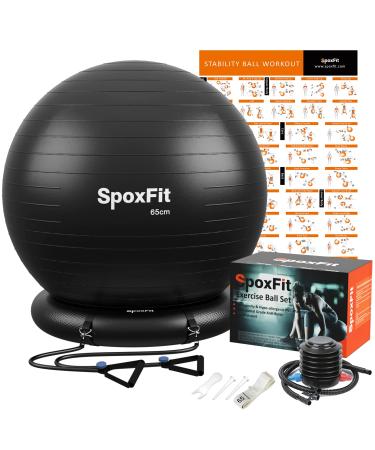 SpoxFit Exercise Ball, 65cm Anti-Burst Yoga Ball, Stability Fitness Ball for Birthing & Core Strength Training, Includes Quick Pump & Workout Poster Black Ball