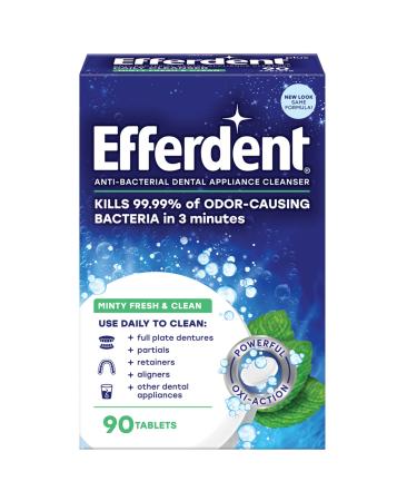 Efferdent Retainer Cleaner & Denture Cleanser Tablets, Fresh & Clean, Minty Fresh, 90 Tablets 90 Count (Pack of 1) Denture Cleanser Tablets