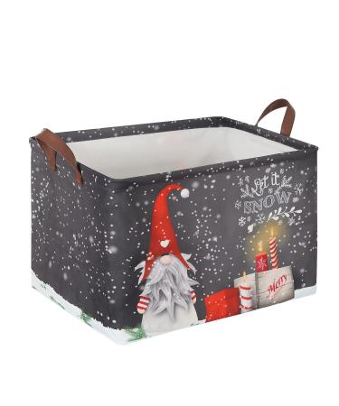 Christmas Gnome Snowflake Storage Bin Basket Collapsible with Leather Handles Waterproof Canvas Storage Cube Box for Closet Toys Clothes Nursery Room Gift Basket 01Xmas Gnome