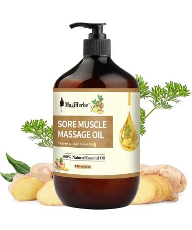 Sore Muscle Massage Oil for Body, 251ML Pure Natural Ginger Essential Oil and Mugwort Oil-Remedy for Warming,Repelling Cold and Relaxing Active Oil
