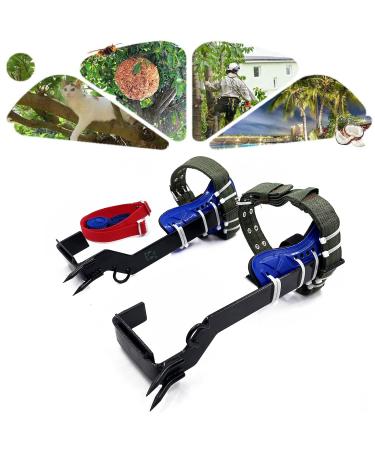 HongK- Tree Climbing Spike Set Safety Adjustable Belt Lanyard Rope Rescue Belt 2 Gears P/N: ET-OUTDOOR002-RAW Regular Foot Set Blue